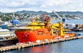 Offshore Construction Vessel OCV EDDA FREYA of the company DeepOcean is in a dry dock of a shipyard in Haugesund in Norway Royalty Free Stock Photo